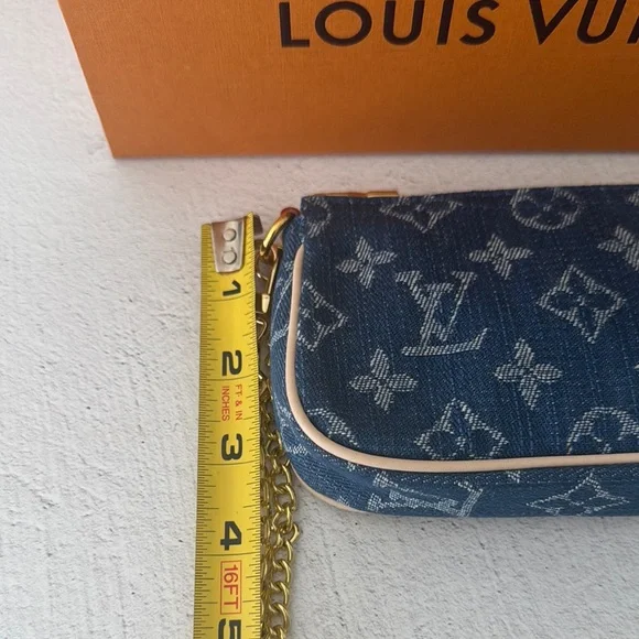 UPCYCLED Louis Vuitton Monogram Blue Denim Mini Pouchette - Picture 10 of 11